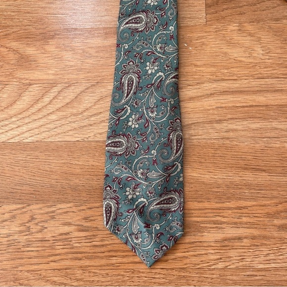 OSCAR DE LA RENTA Vintage Paisley Green Tie - Picture 3 of 4